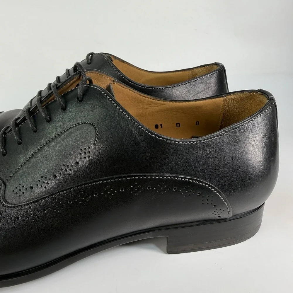 Santoni Cap Toe Dress Shoes Mens 8 D Leather Oxfords Brogue Quiet Luxury Italy
